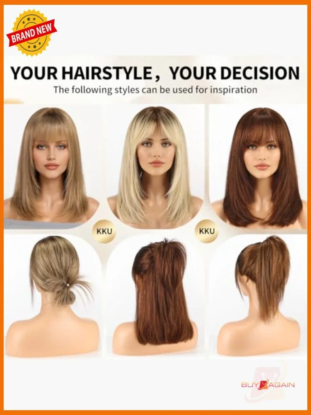 16 Inch Layered Straight Human Hair Wig with Bangs
